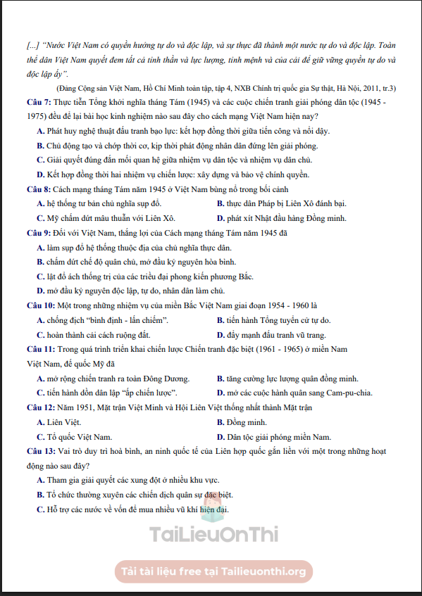 Đề thi thử Lịch Sử THPT 2026 – Sở GD&ĐT Ninh Bình