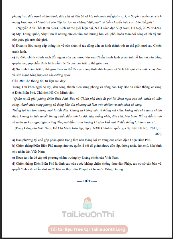 Đề thi thử Lịch Sử THPT 2026 – Sở GD&ĐT Ninh Bình