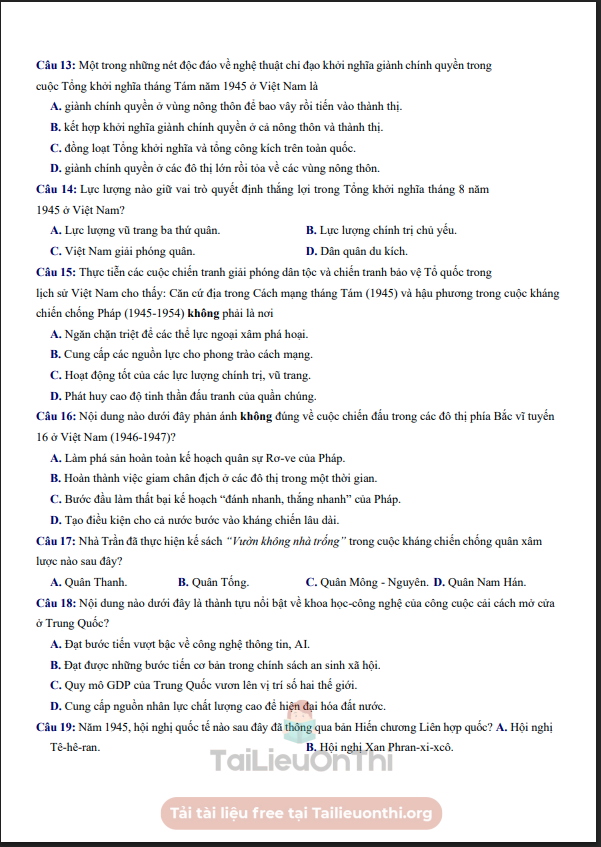 Đề thi thử Lịch Sử THPT 2026 – Liên trường THPT Nghệ An