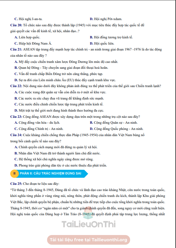 Đề thi thử Lịch Sử THPT 2026 – Liên trường THPT Nghệ An