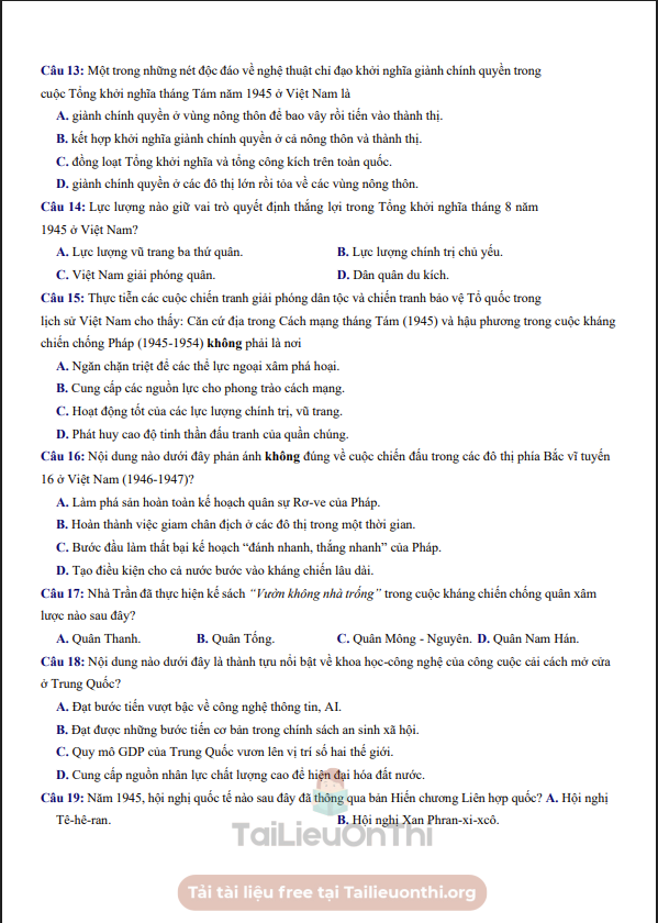 Đề thi thử Lịch Sử THPT 2026 – LIÊN TRƯỜNG THPT NGHỆ AN