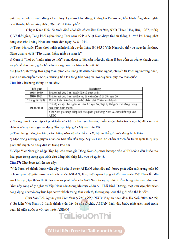 Đề thi thử Lịch Sử THPT 2026 – LIÊN TRƯỜNG THPT NGHỆ AN