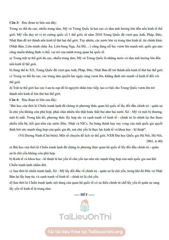 Đề thi thử Lịch Sử THPT 2026 – Sở GD&ĐT Hà Nội