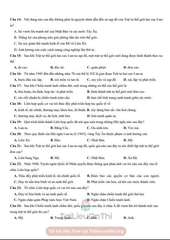 Đề thi thử Lịch sử THPT 2026 – THPT MAY