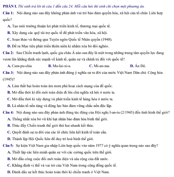 Đề thi thử Lịch Sử THPT 2026 – Trường THPT ẩn danh