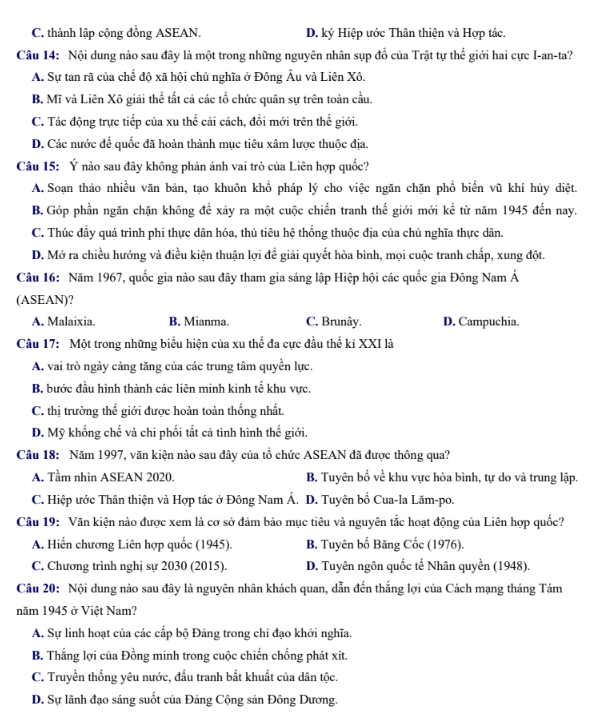 Đề thi thử Lịch Sử THPT 2026 – Trường THPT ẩn danh