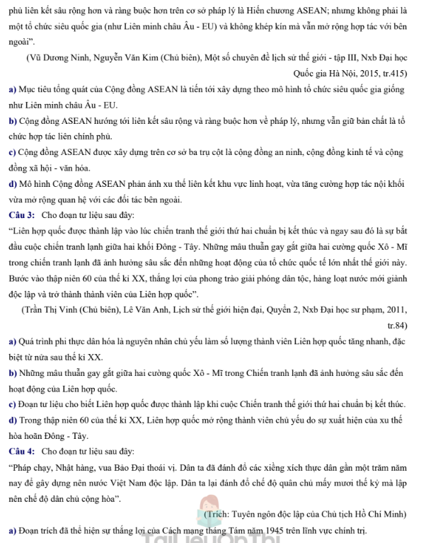 Đề thi thử Lịch Sử THPT 2026 – Trường THPT ẩn danh