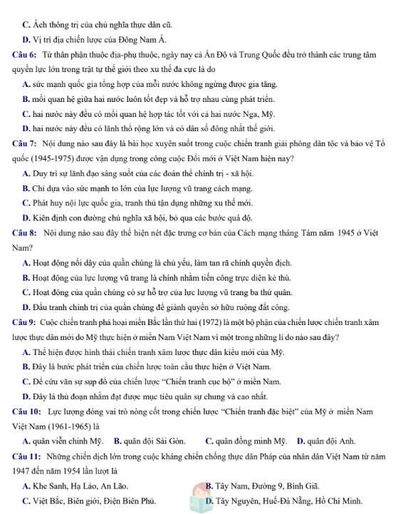 Đề thi thử Lịch Sử THPT 2026 – Sở GD&ĐT Hải Phòng