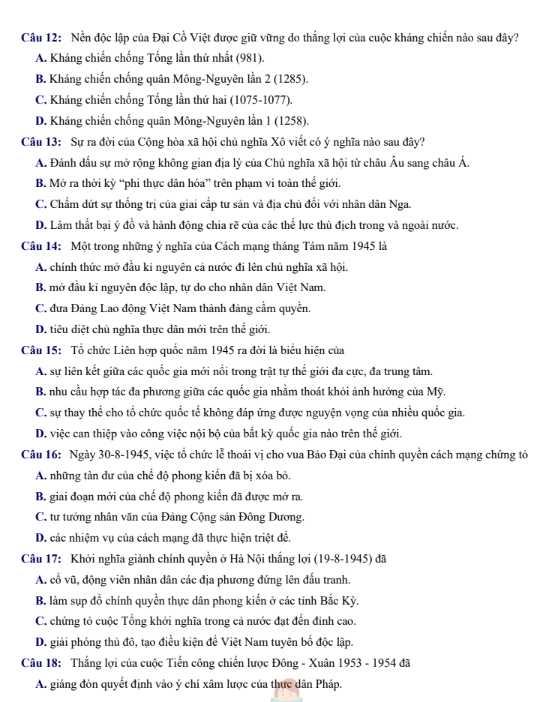 Đề thi thử Lịch Sử THPT 2026 – Sở GD&ĐT Hải Phòng