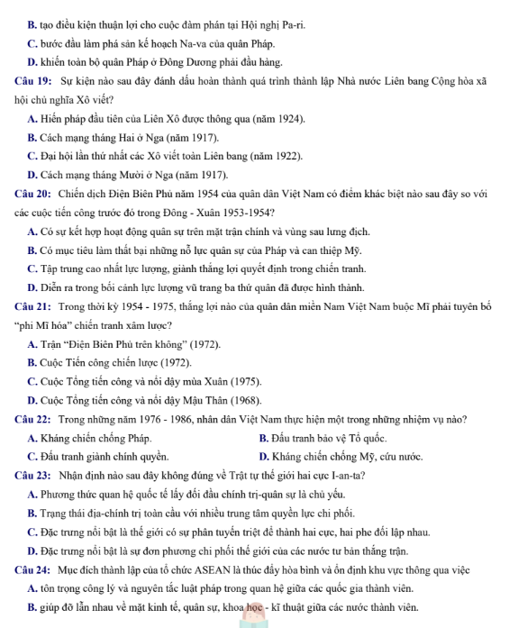 Đề thi thử Lịch Sử THPT 2026 – Sở GD&ĐT Hải Phòng