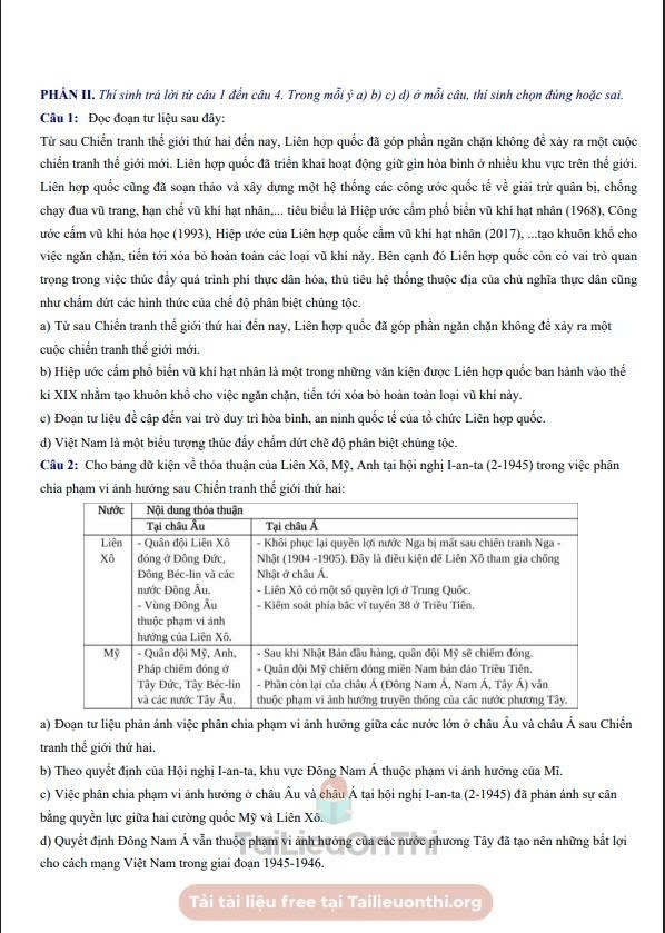 Đề thi thử Lịch sử THPT 2026 – THPT May