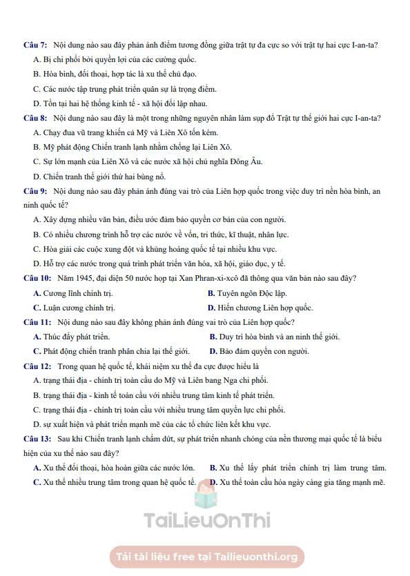 Đề thi thử Lịch sử THPT 2026 – Sở GD&ĐT Hà Nội