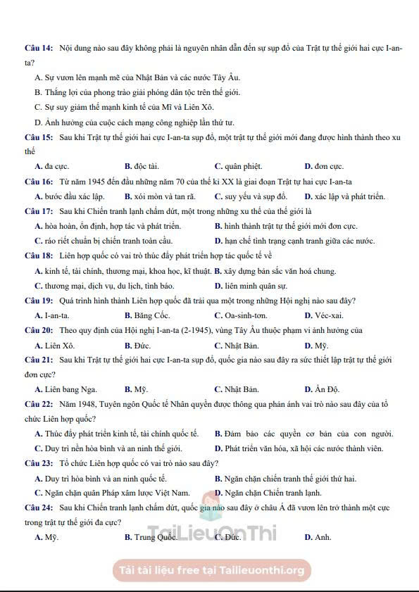 Đề thi thử Lịch sử THPT 2026 – Sở GD&ĐT Hà Nội