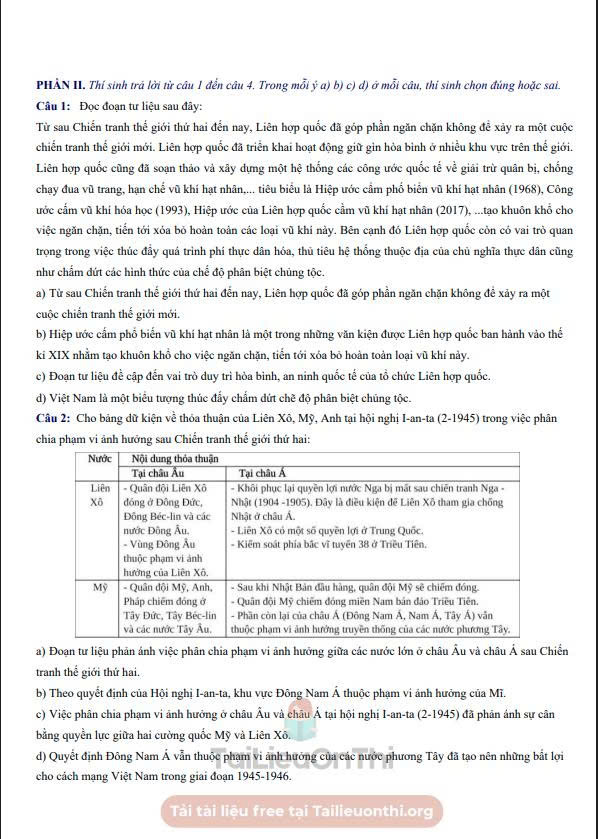 Đề thi thử Lịch sử THPT 2026 – Sở GD&ĐT Hà Nội