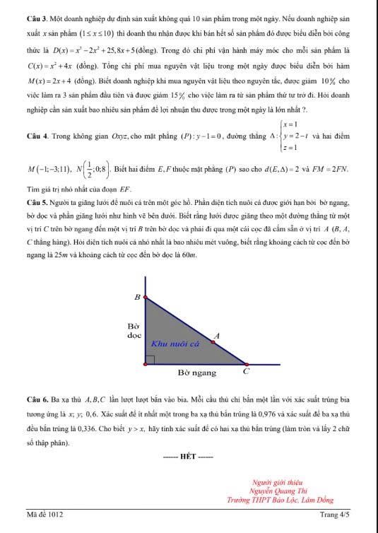Đề thi thử Toán THPT 2026 – Trường THPT ẩn danh