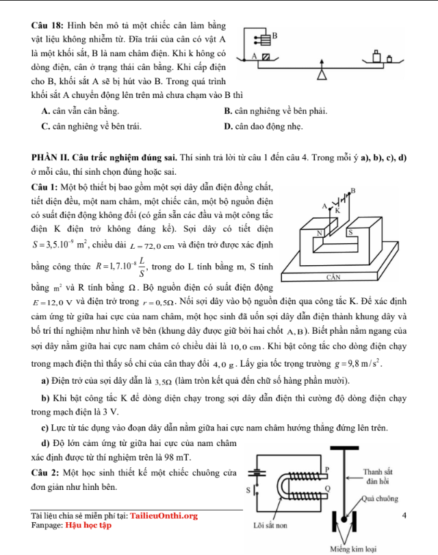 Đề thi thử Vật Lý THPT 2026 – NGUYÊN KHUYẾN – LÊ THÀNH TÔNG