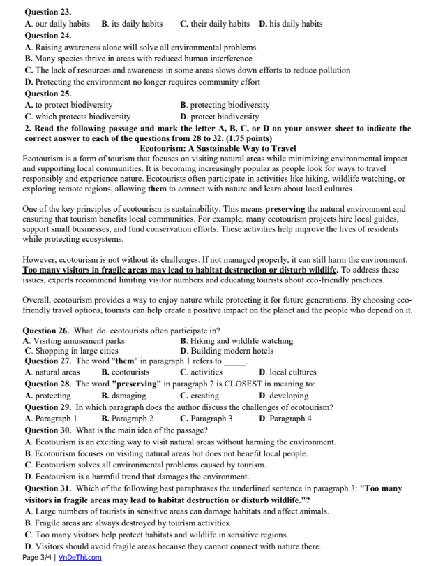 Đề thi thử Tiếng Anh THPT 2025 – TRƯỜNG THPT KẺ SẶT