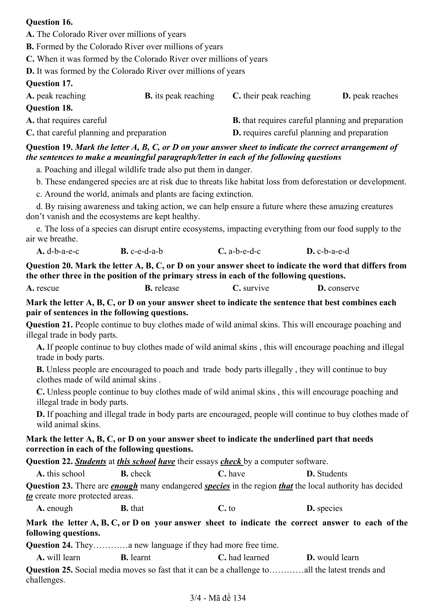 Đề thi thử Tiếng Anh THPT 2025 – THPT LÊ HỒNG PHONG