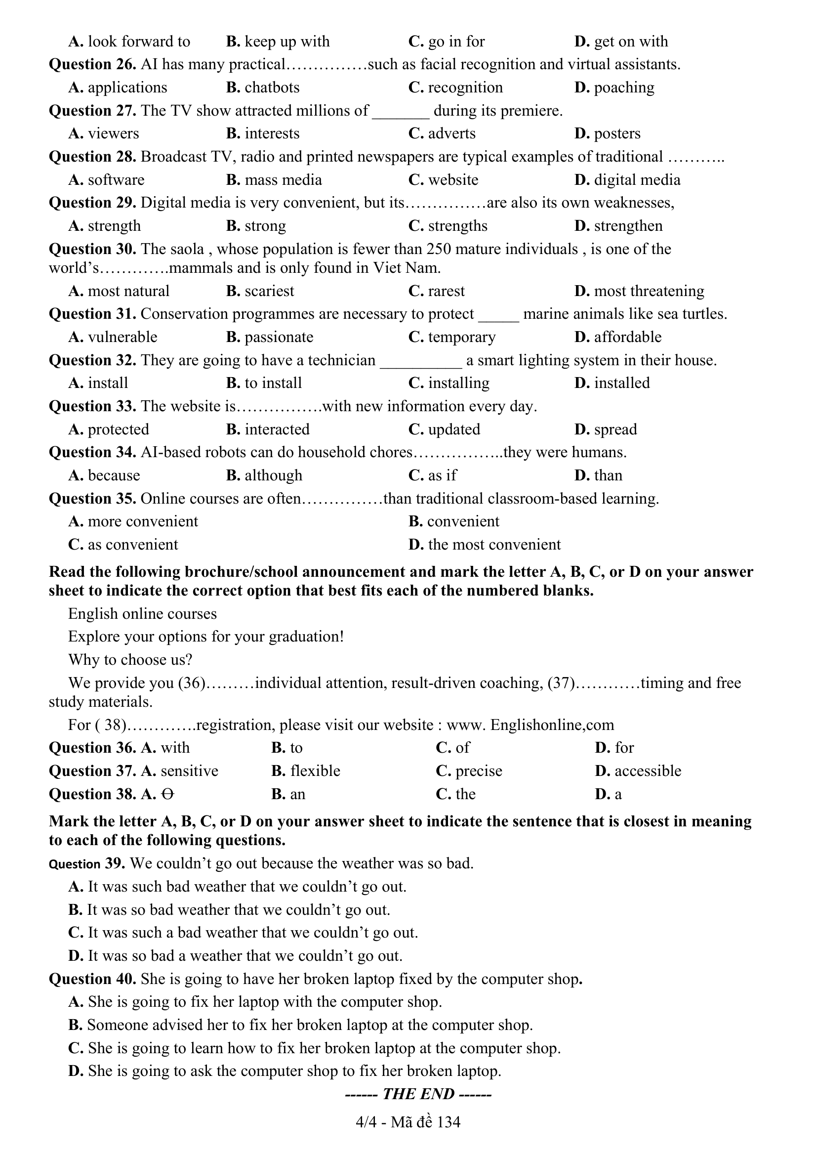 Đề thi thử Tiếng Anh THPT 2025 – THPT LÊ HỒNG PHONG