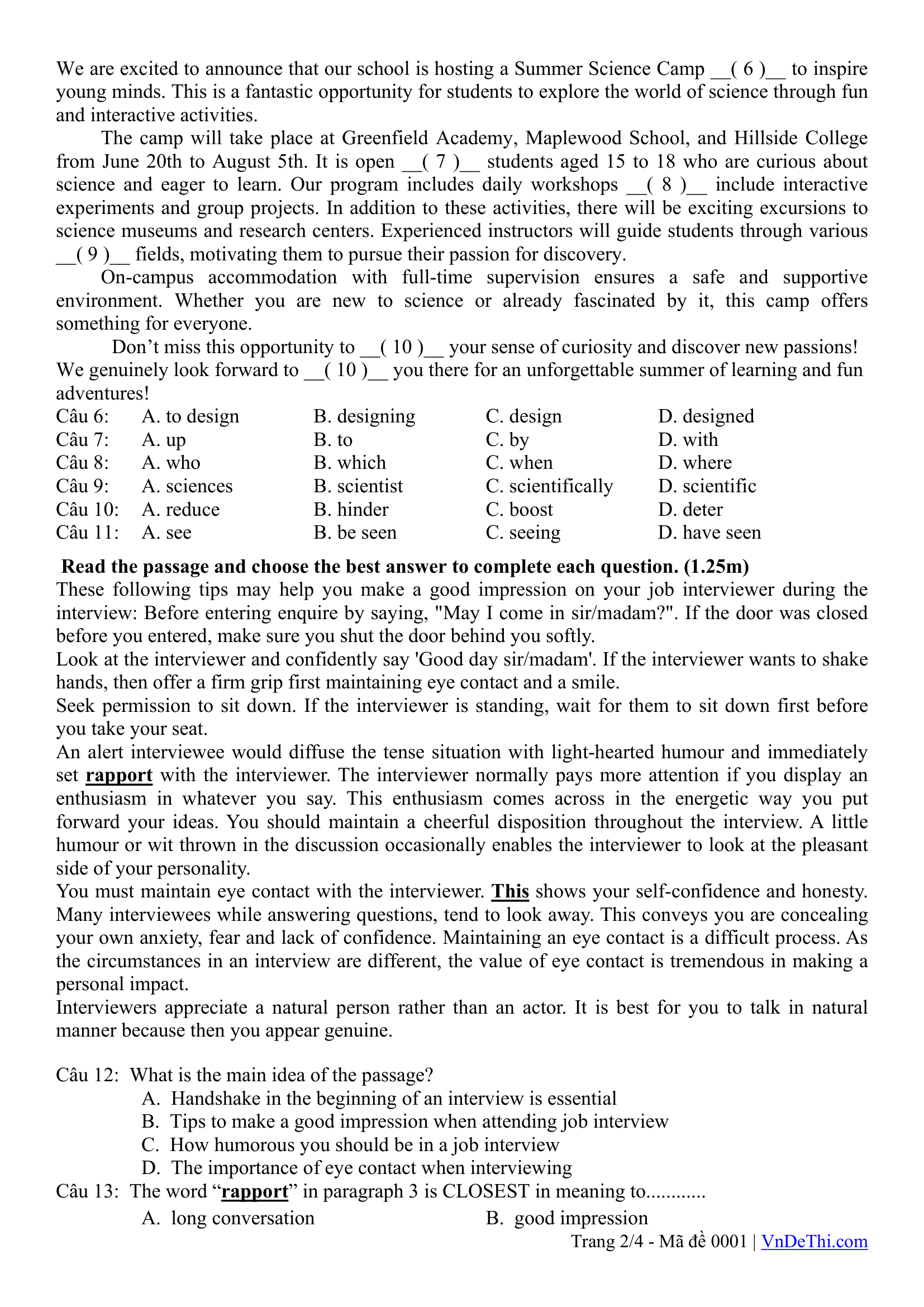 Đề thi thử Tiếng Anh THPT 2025 – SỞ GD & ĐT QUẢNG TRỊ, TRƯỜNG THPT GIO LINH