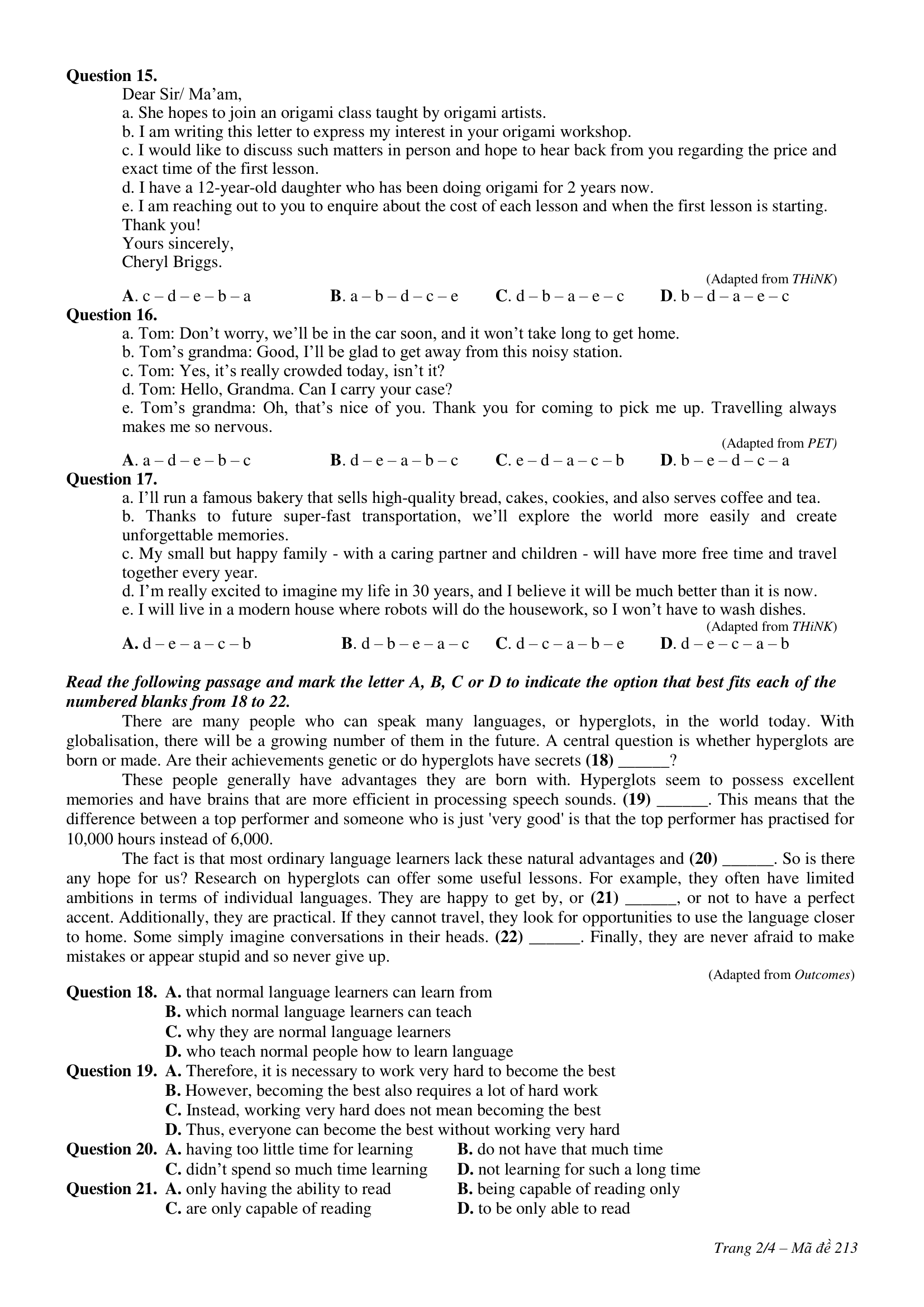 Đề thi thử Tiếng Anh THPT 2025 – Sở GDĐT Nam Định