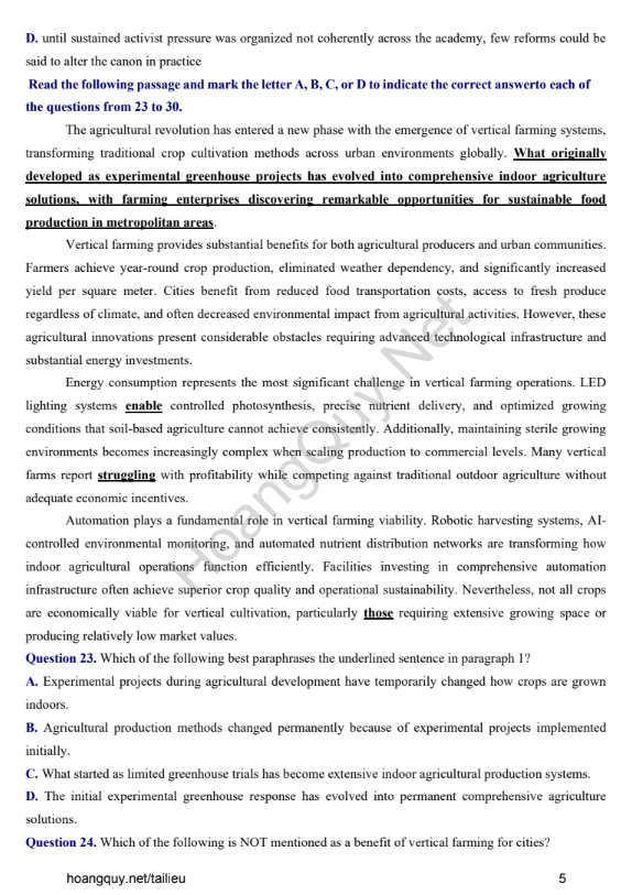 Đề thi thử Tiếng Anh THPT 2026 – THPT Chuyên Tuyên Quang