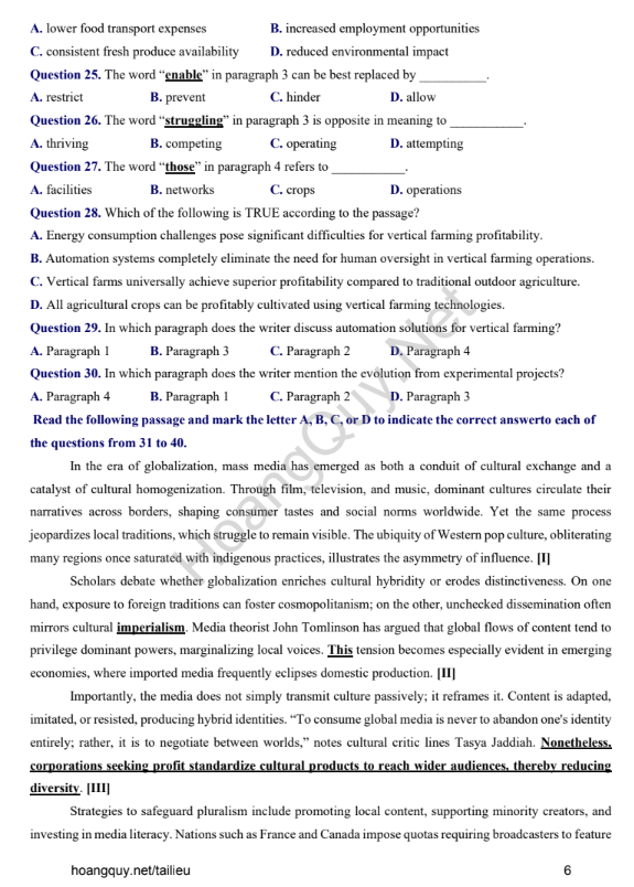 Đề thi thử Tiếng Anh THPT 2026 – THPT Chuyên Tuyên Quang