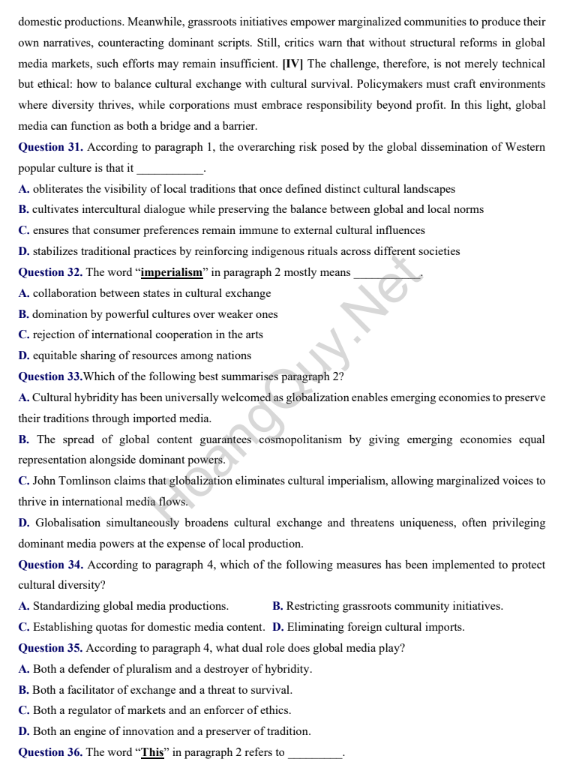 Đề thi thử Tiếng Anh THPT 2026 – THPT Chuyên Tuyên Quang