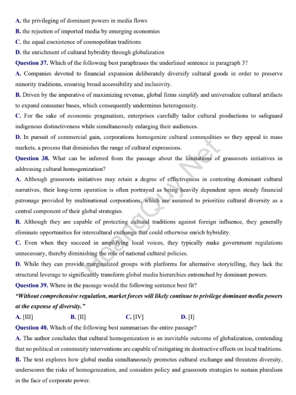 Đề thi thử Tiếng Anh THPT 2026 – THPT Chuyên Tuyên Quang