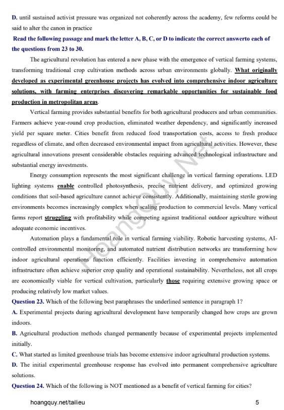 Đề thi thử Tiếng Anh THPT 2026 – THPT Chuyên Tuyên Quang