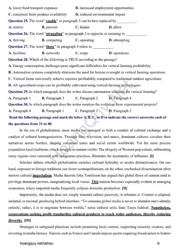 Đề thi thử Tiếng Anh THPT 2026 – TRƯỜNG THPT CHUYÊN TUYÊN QUANG