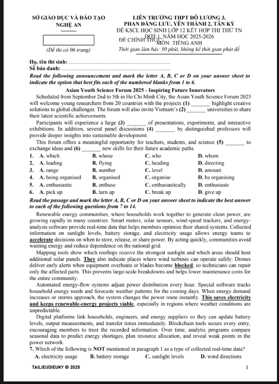 Đề thi thử Tiếng Anh THPT 2026 – LIÊN TRƯỜNG THPT ĐỖ LƯƠNG 3, PHAN ĐĂNG LƯU, YÊN THÀNH 2, TÂN KỲ