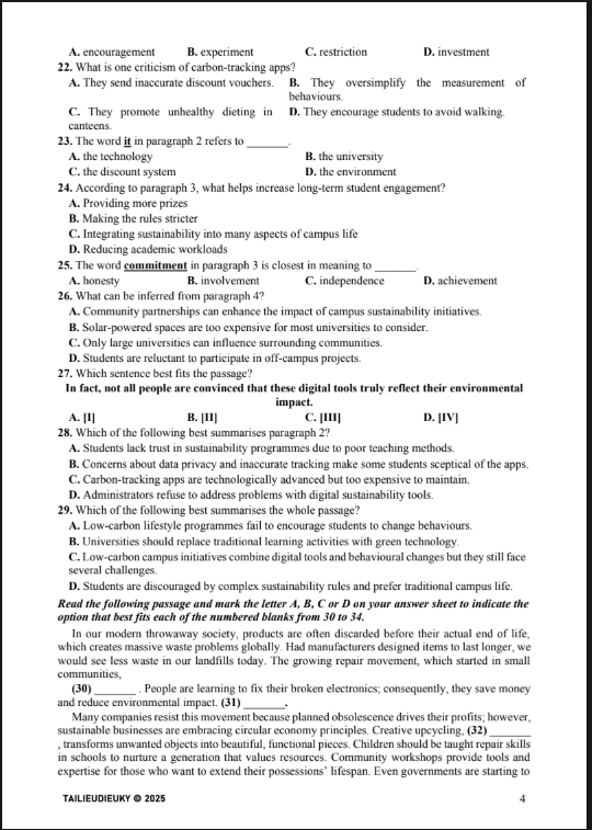 Đề thi thử Tiếng Anh THPT 2026 – LIÊN TRƯỜNG THPT ĐỖ LƯƠNG 3, PHAN ĐĂNG LƯU, YÊN THÀNH 2, TÂN KỲ