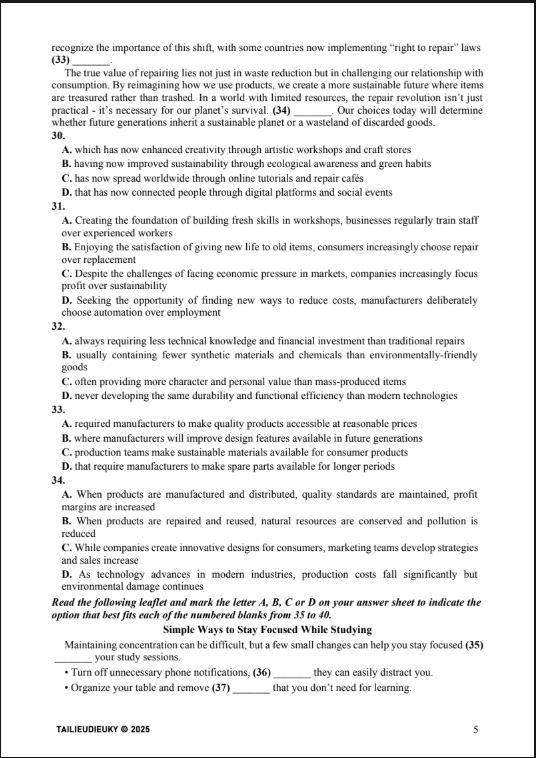 Đề thi thử Tiếng Anh THPT 2026 – LIÊN TRƯỜNG THPT ĐỖ LƯƠNG 3, PHAN ĐĂNG LƯU, YÊN THÀNH 2, TÂN KỲ