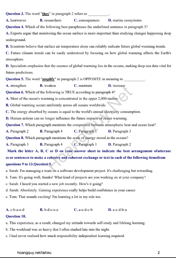 Đề thi thử Tiếng Anh THPT 2026 – Sở GD&ĐT Quảng Ninh, THPT Cẩm Phả