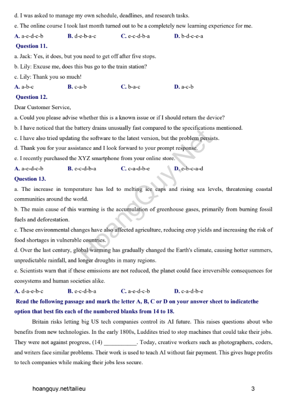 Đề thi thử Tiếng Anh THPT 2026 – Sở GD&ĐT Quảng Ninh, THPT Cẩm Phả
