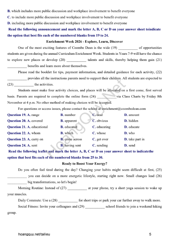 Đề thi thử Tiếng Anh THPT 2026 – Sở GD&ĐT Quảng Ninh, THPT Cẩm Phả