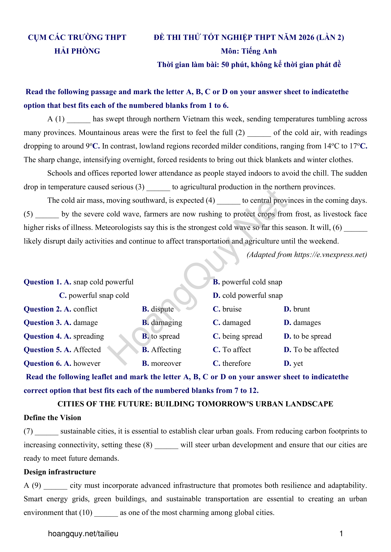 Đề thi thử Tiếng Anh THPT 2026 – CỤM CÁC TRƯỜNG THPT