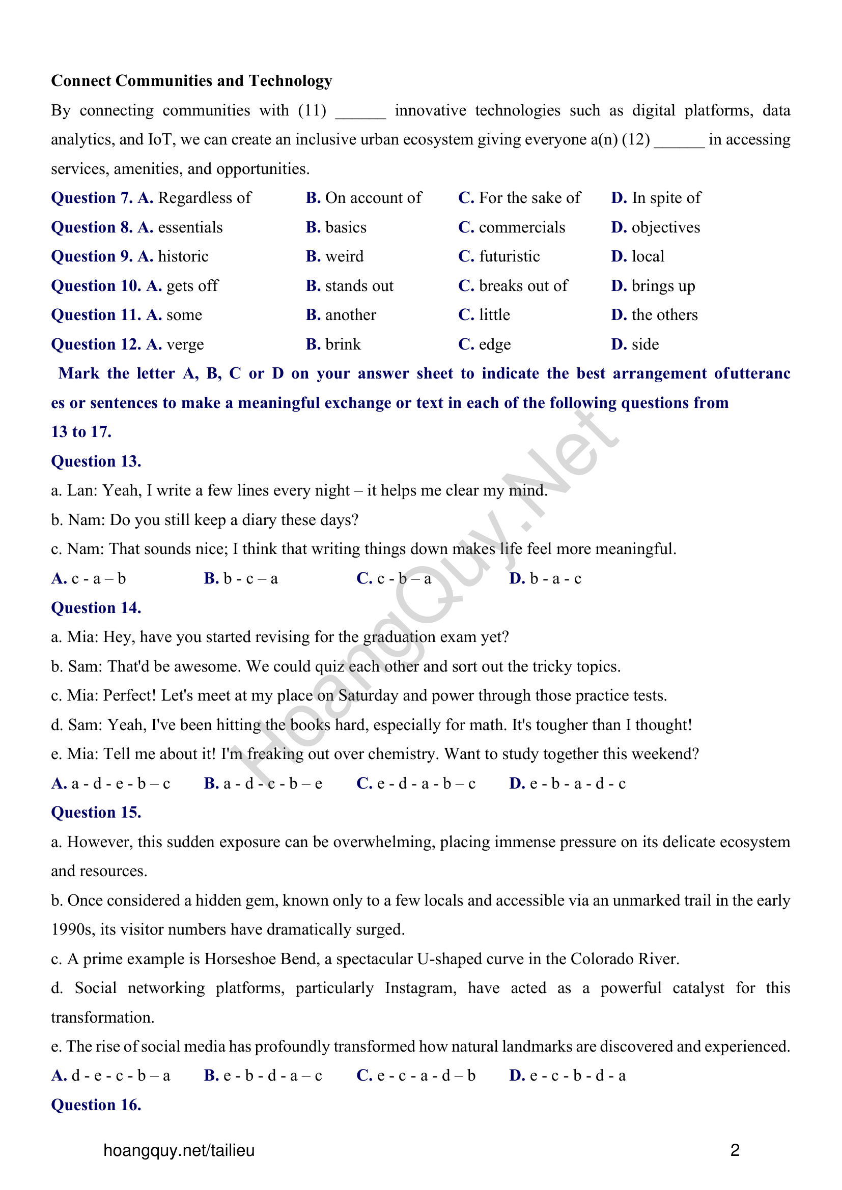 Đề thi thử Tiếng Anh THPT 2026 – CỤM CÁC TRƯỜNG THPT