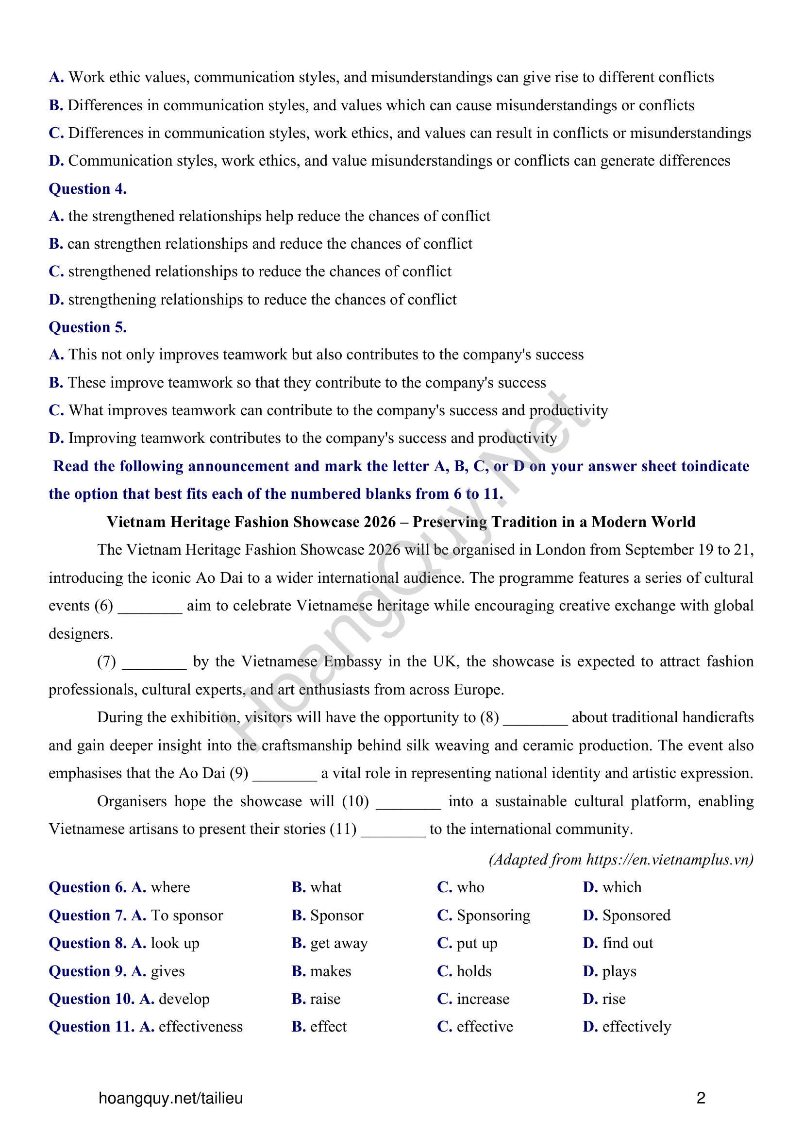 Đề thi thử Tiếng Anh THPT 2026 – Sở GD&ĐT Tuyên Quang