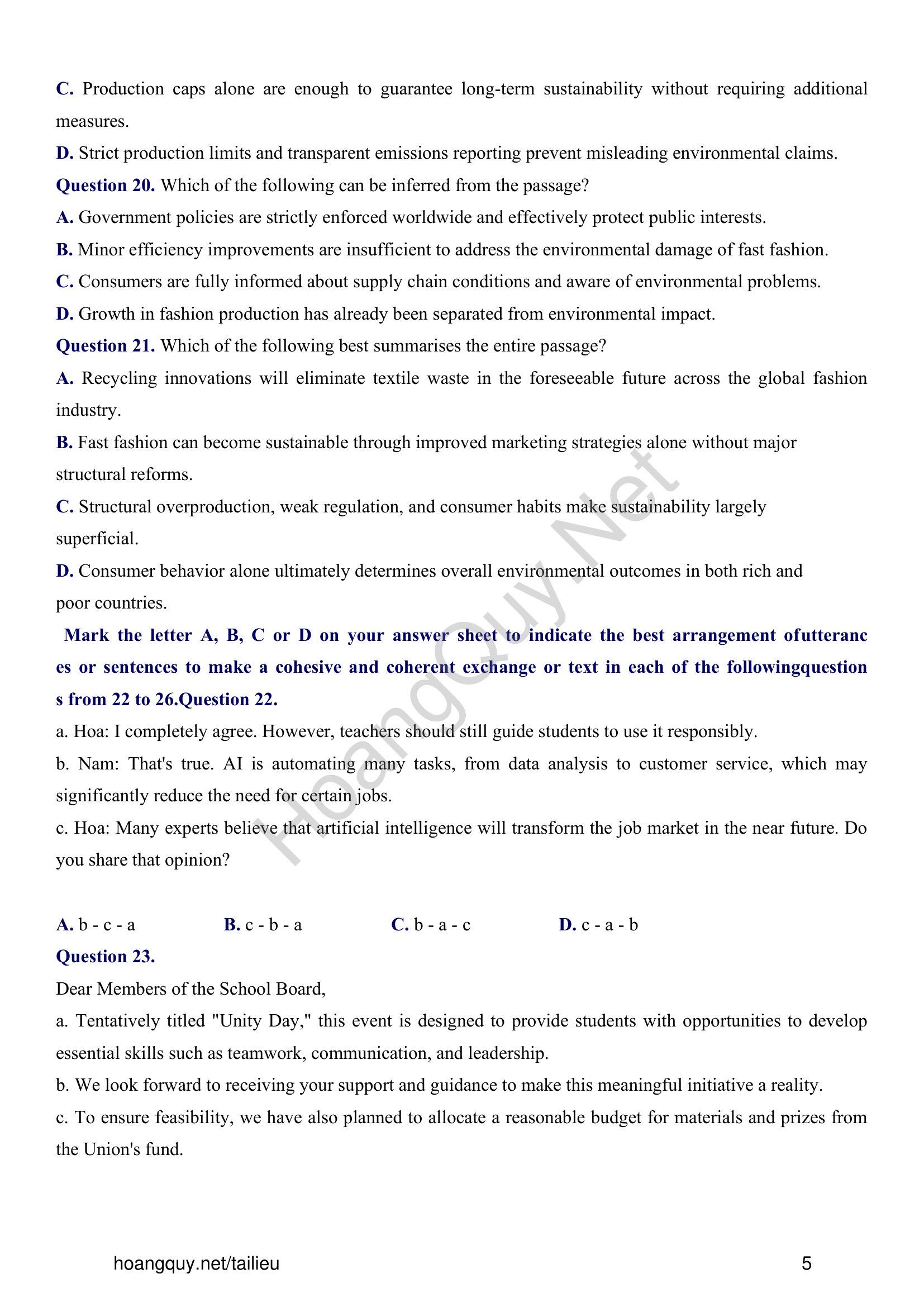 Đề thi thử Tiếng Anh THPT 2026 – Sở GD&ĐT Tuyên Quang