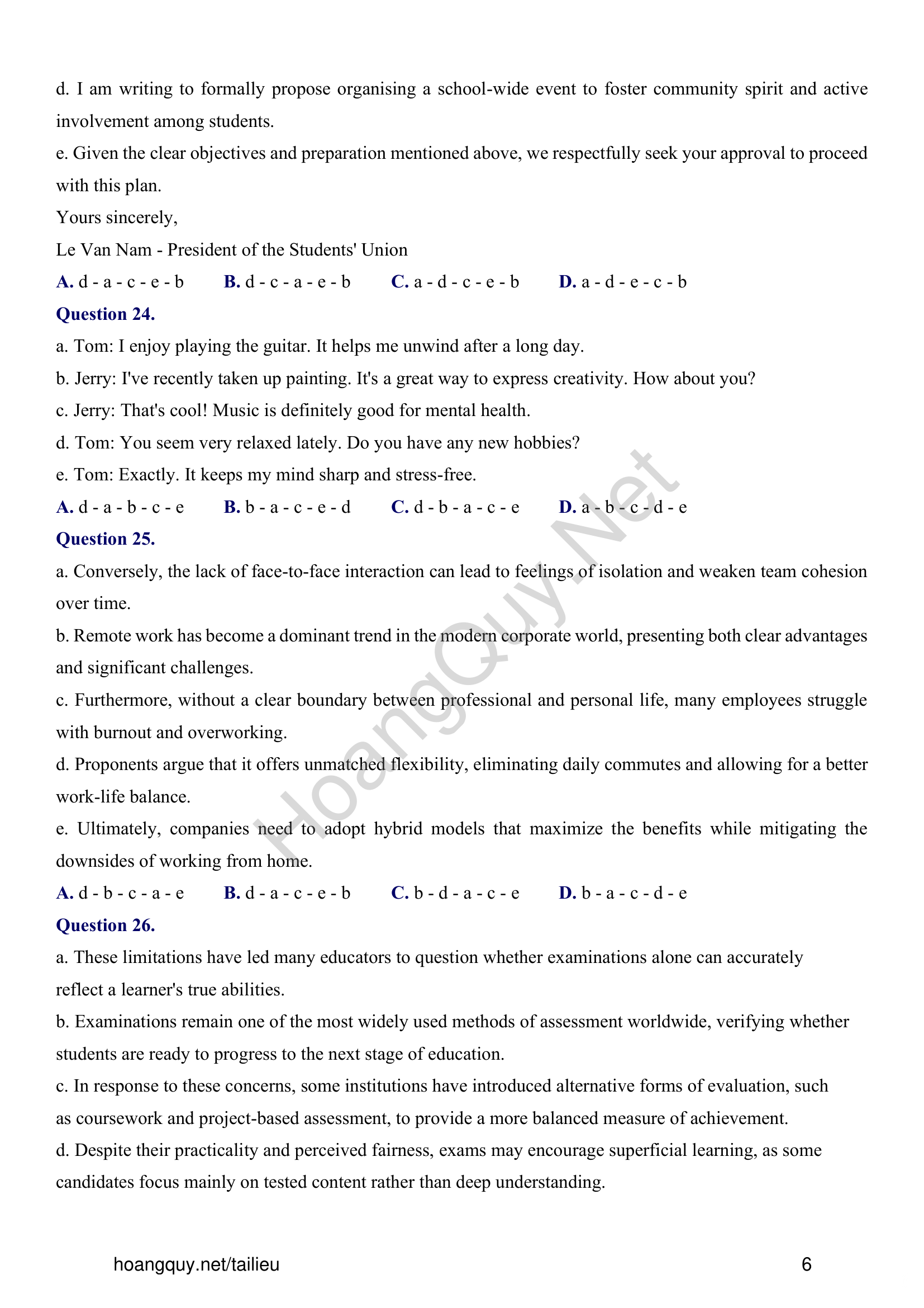 Đề thi thử Tiếng Anh THPT 2026 – Sở GD&ĐT Tuyên Quang