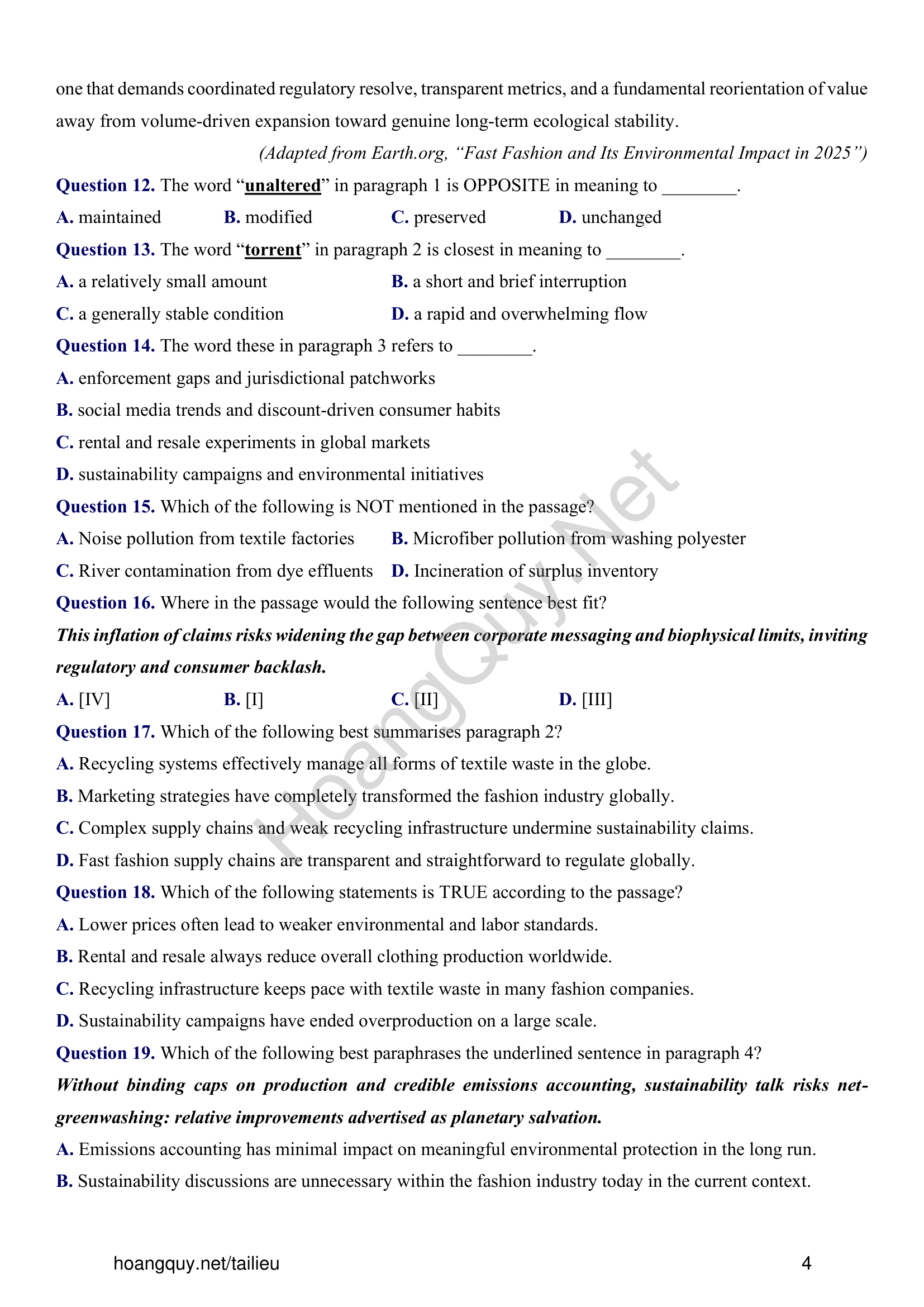 Đề thi thử Tiếng Anh THPT 2026 – Sở GDĐT Tuyên Quang