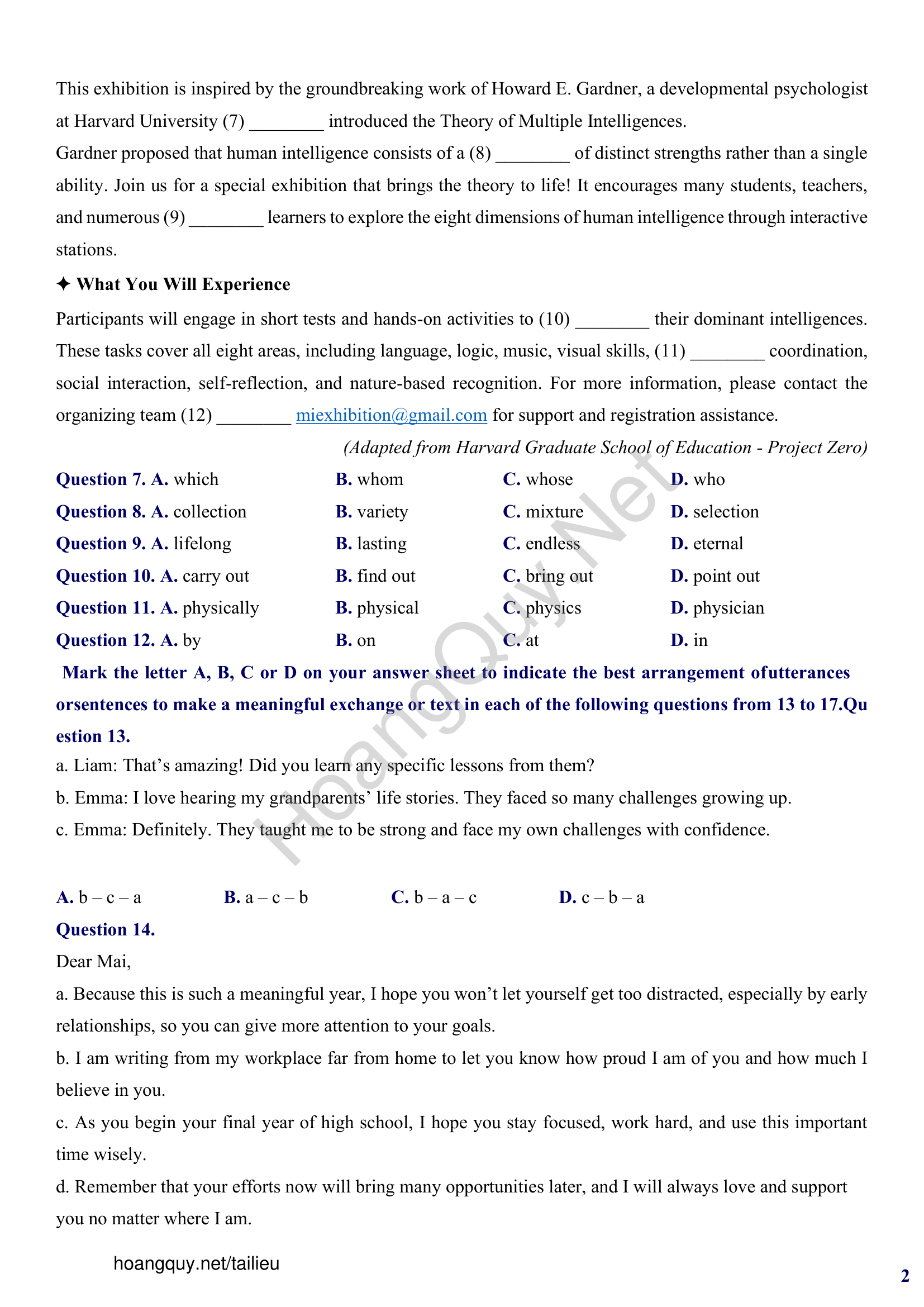 Đề thi thử Tiếng Anh THPT 2026 – SỞ GIÁO DỤC & ĐÀO TẠO