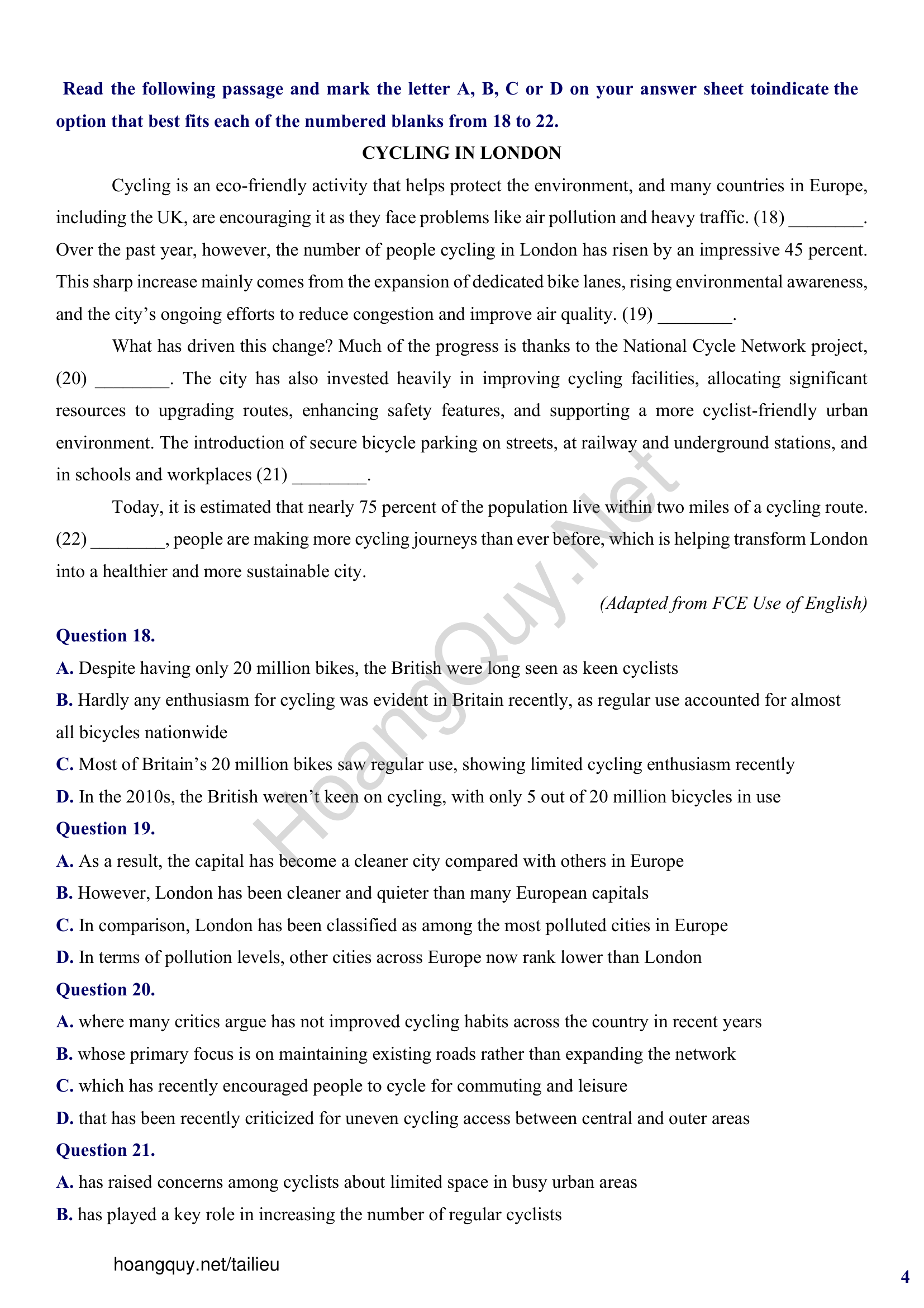 Đề thi thử Tiếng Anh THPT 2026 – SỞ GIÁO DỤC & ĐÀO TẠO