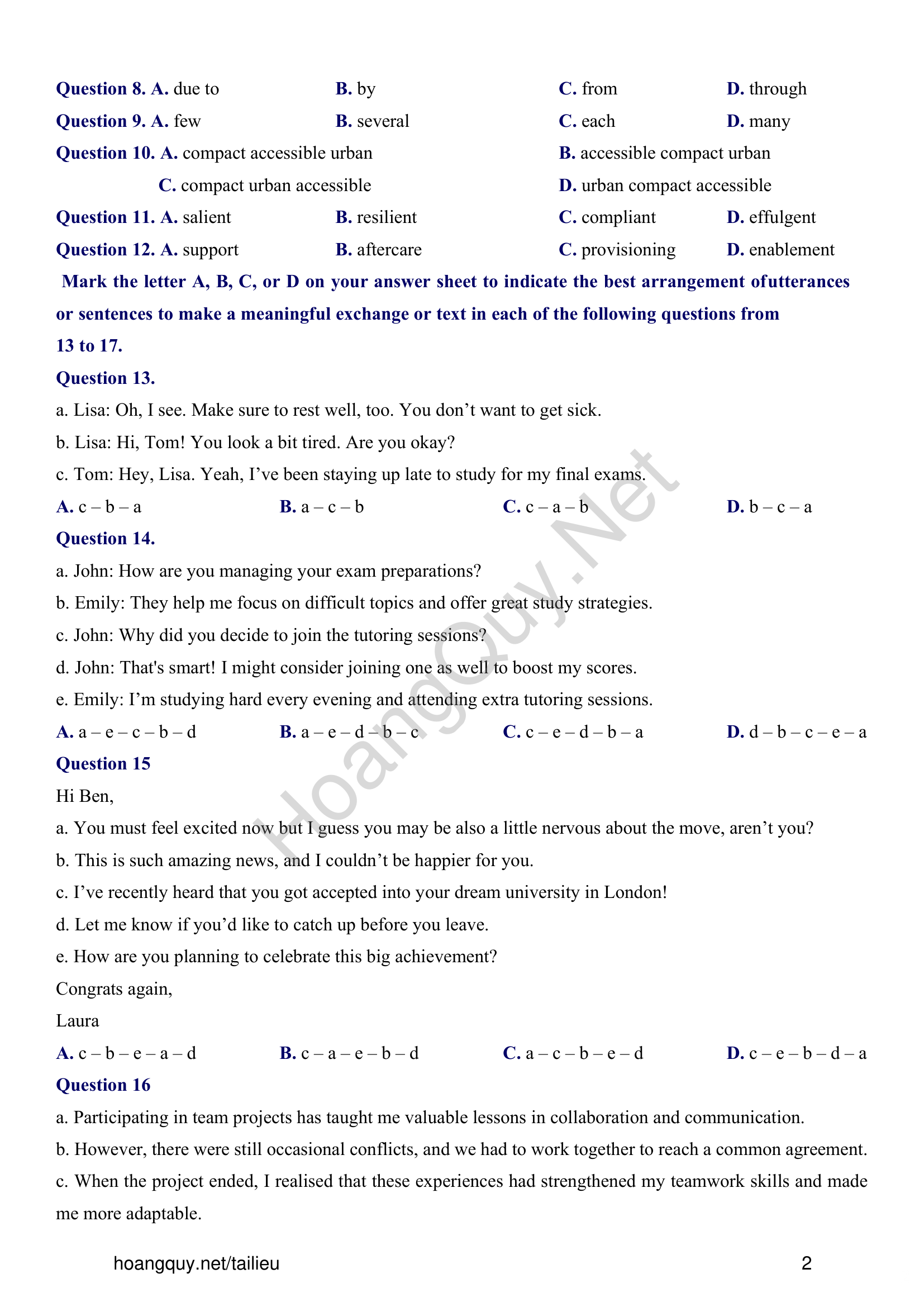 Đề thi thử Tiếng Anh THPT 2026 – Trường THPT Chuyên, Đại học Vinh