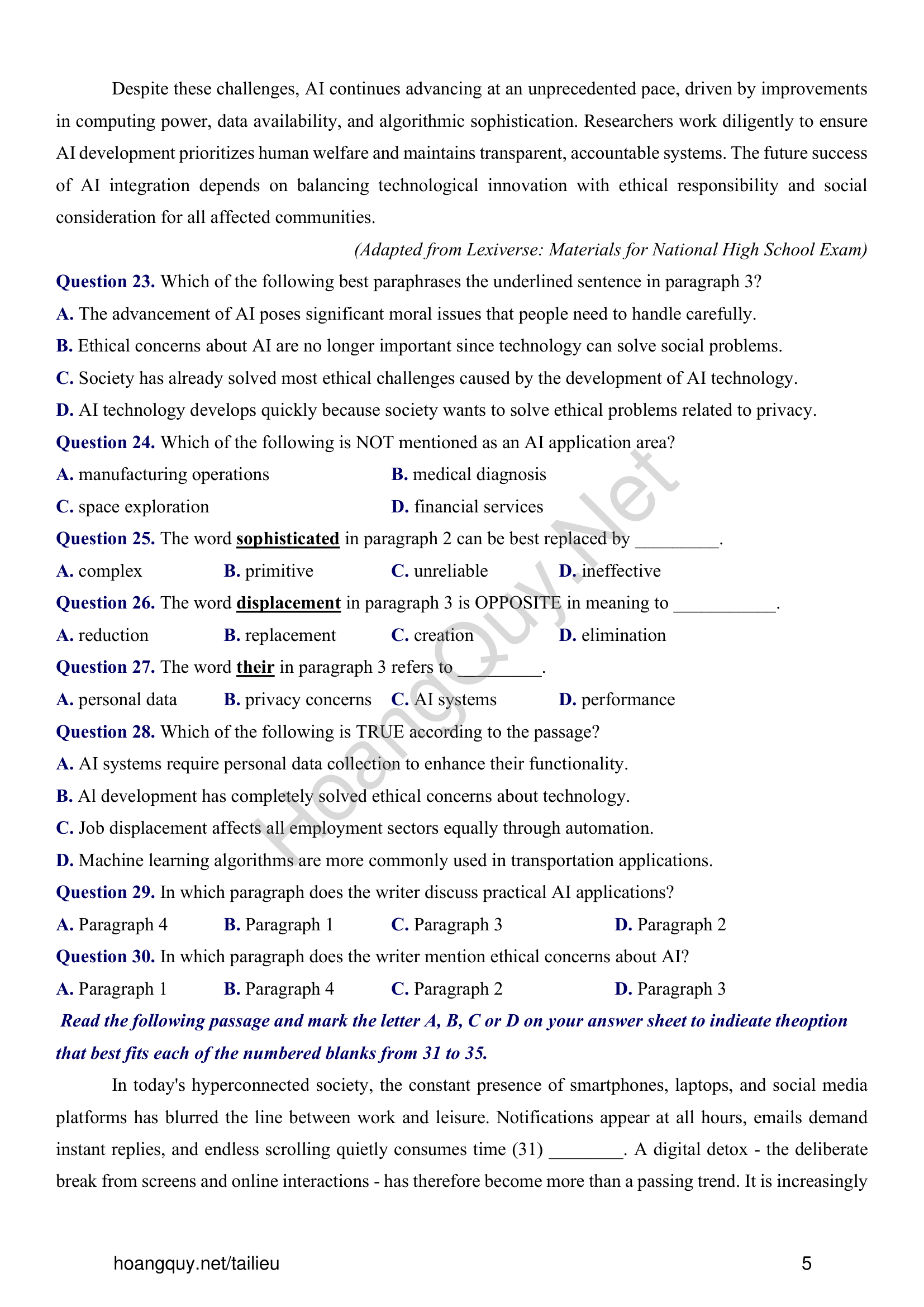 Đề thi thử Tiếng Anh THPT 2026 – Sở GDĐT Hưng Yên