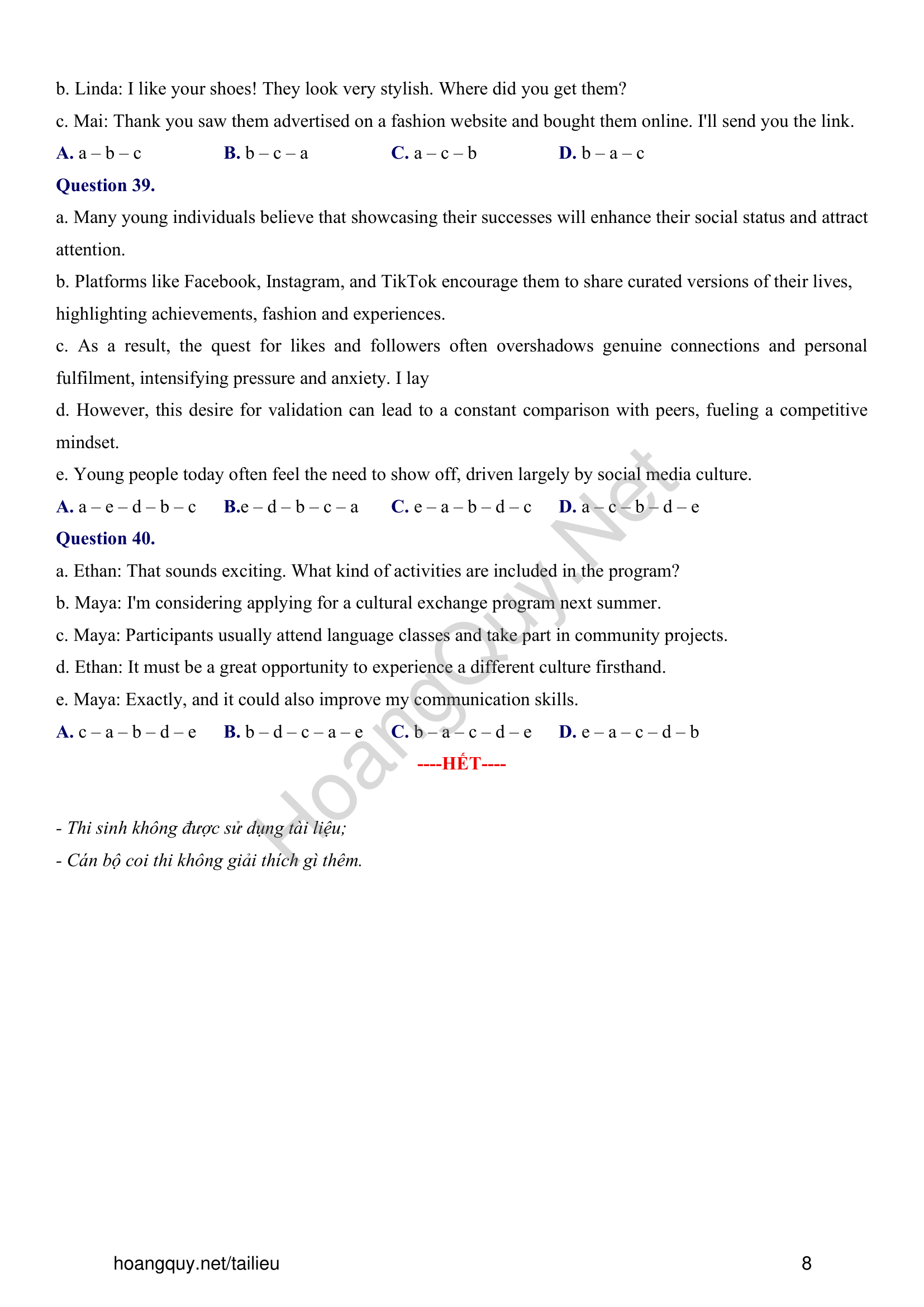 Đề thi thử Tiếng Anh THPT 2026 – Sở GDĐT Hưng Yên