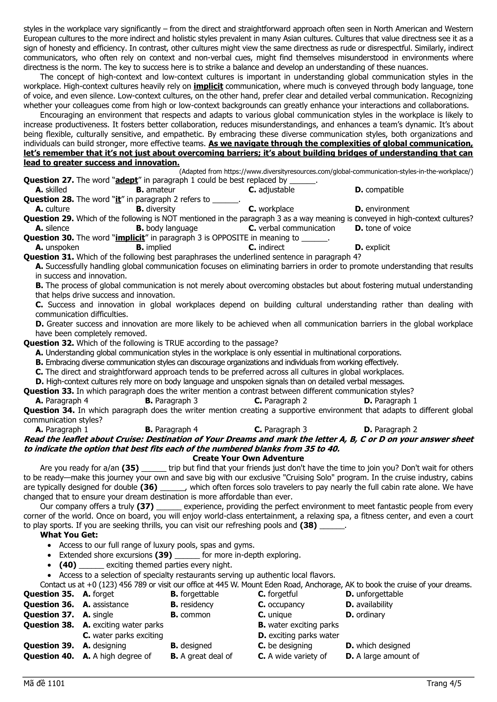 Đề thi thử Tiếng Anh THPT 2026 – Sở GIÁO DỤC VÀ ĐÀO TẠO BẮC NINH