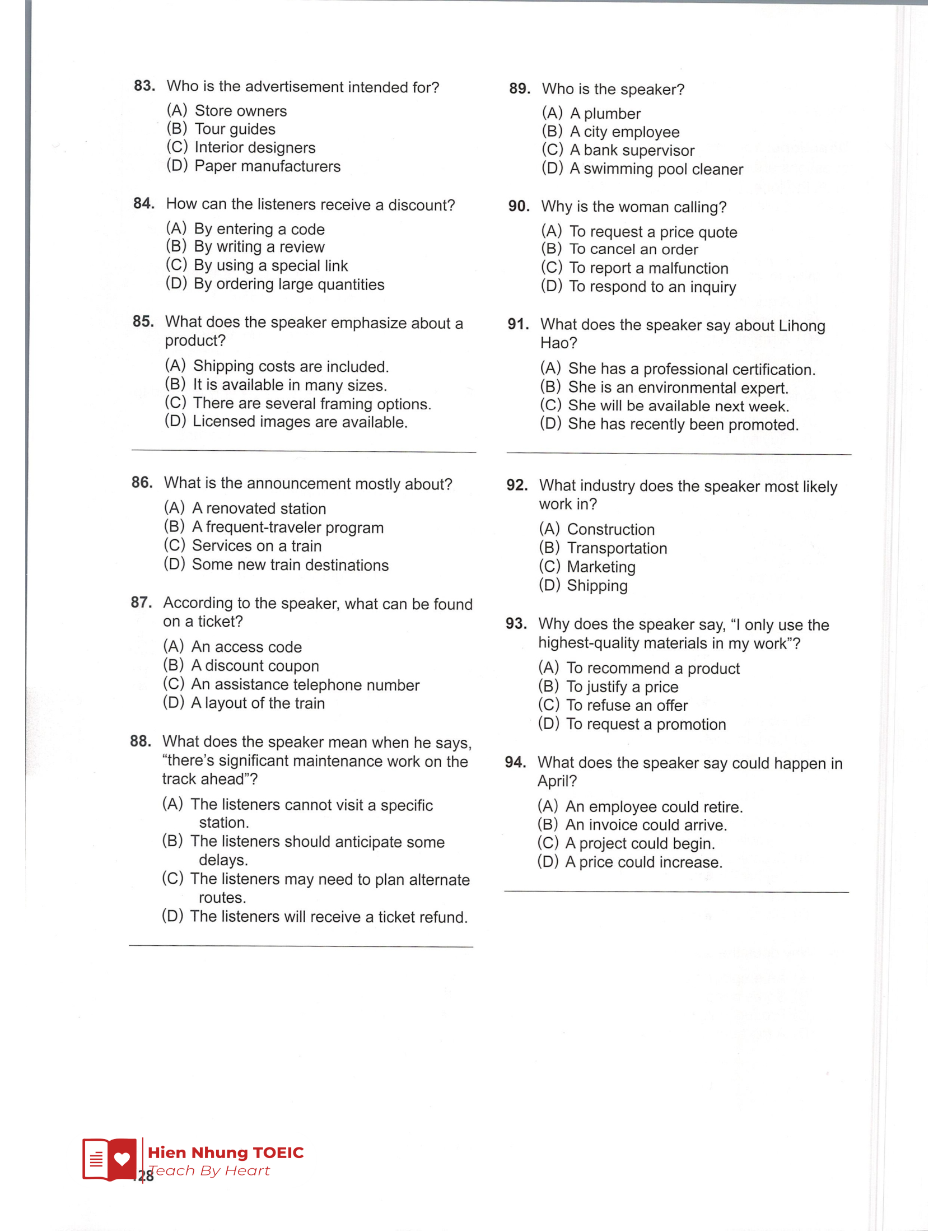 Đề thi thử Tiếng Anh THPT 2026 – Hien Nhung TOEIC